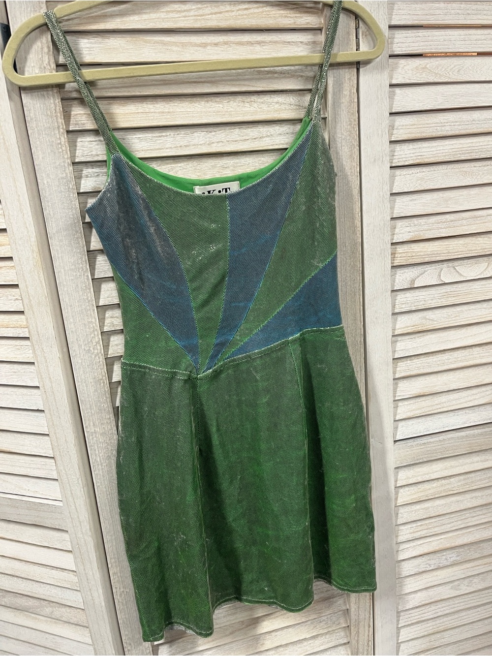 Vintage iKiTo Made in France Mesh Colorblock Dress Green Blue Y2K Fairy Grunge